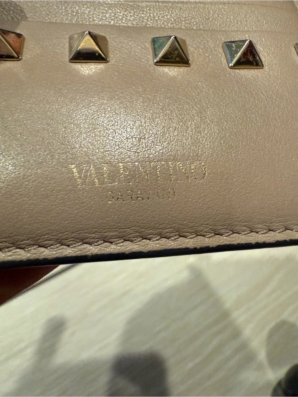 PRELOVED Valentino Stud-Accent Leather Card Wallet in Taupe